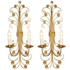 Vintage Pair of Gold-Leafed Iron Wall Sconces
