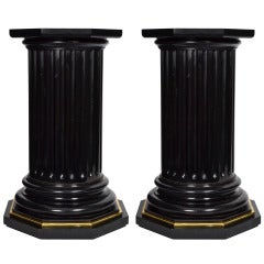 French Pair of Ebonized Column Pedestal Tables