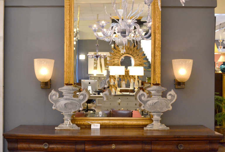 Pair of Murano "Pulegoso" Glass & Brass Sconces