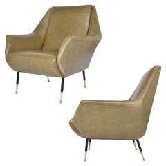 Italian Pair of Modernist Leather Armchairs