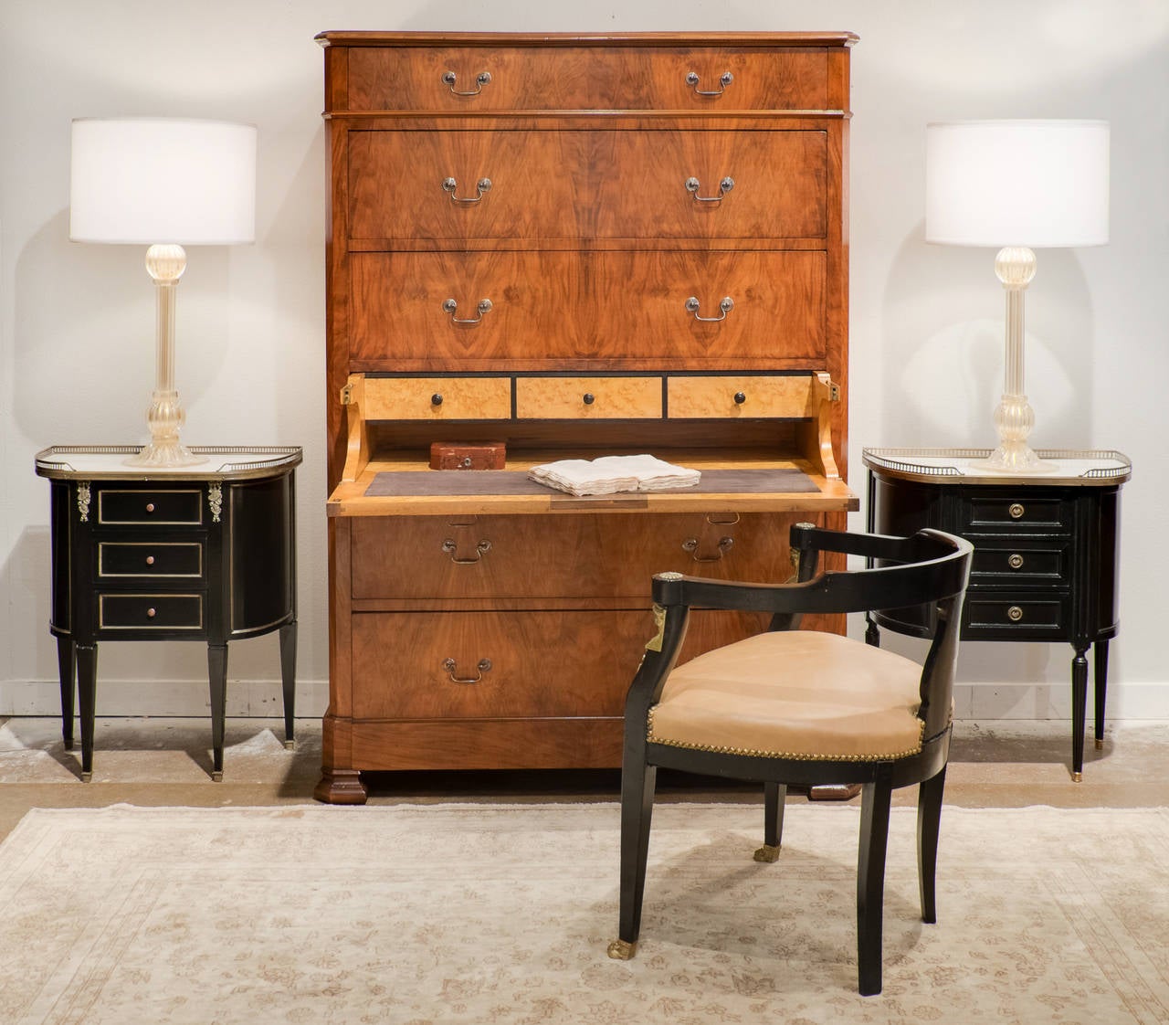 French Restauration Period Burled Walnut Secretaire