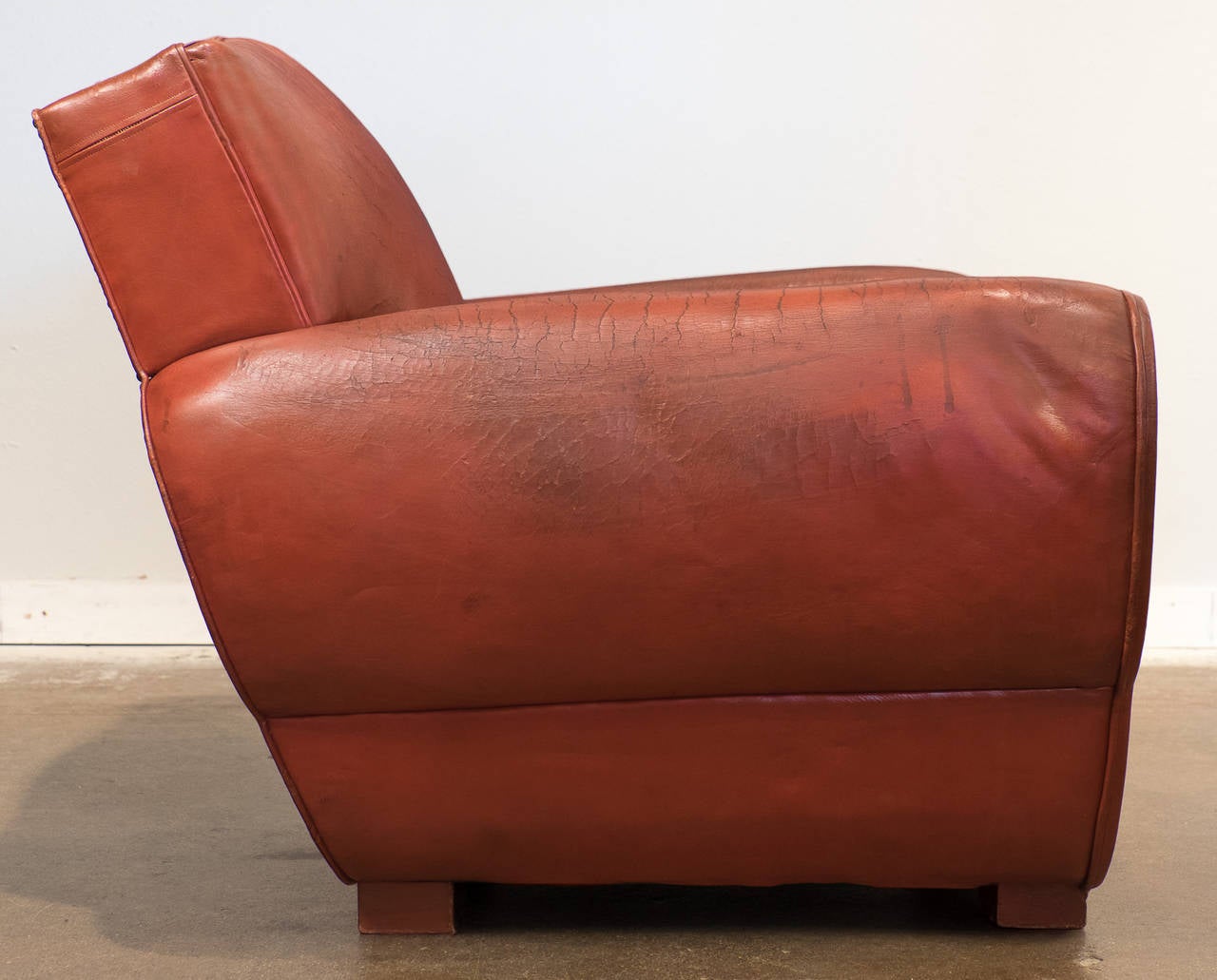 Superb French Vintage Red Leather Club Chair In Good Condition In Austin, TX