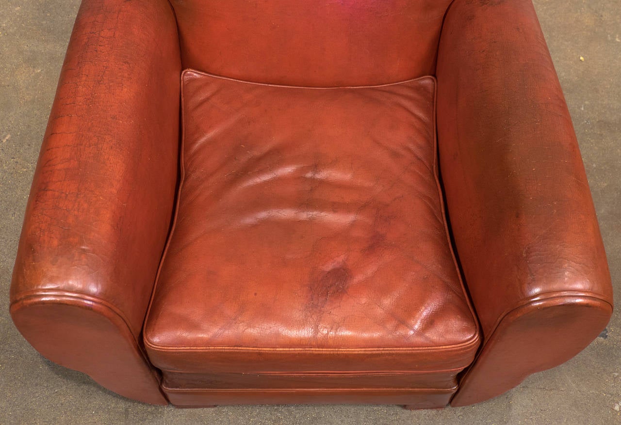 Superb French Vintage Red Leather Club Chair 3