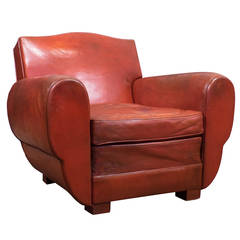 Superb French Vintage Red Leather Club Chair