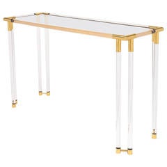French Vintage Lucite and Brass Console Table