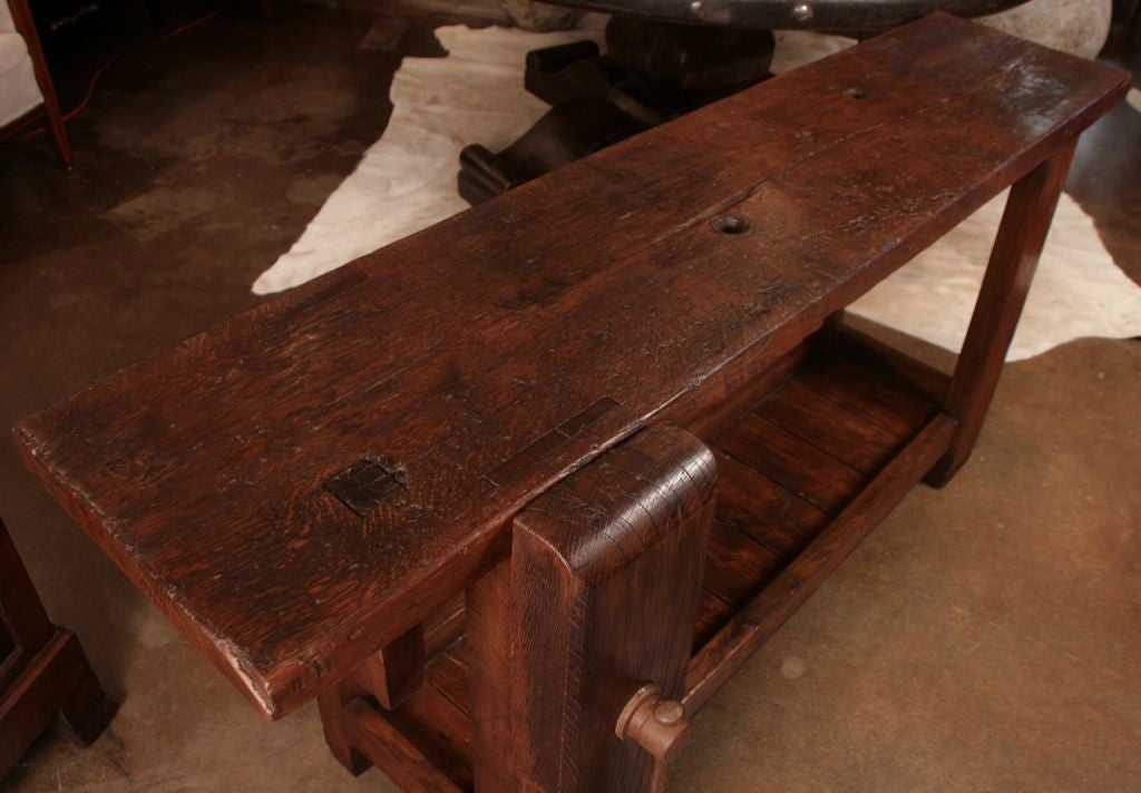 French Antique Solid Chestnut Carpenter's Workbench