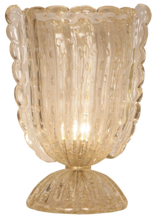 Spectacular pair of Italian vintage Murano glass lamps by Venini, 23 karat 
