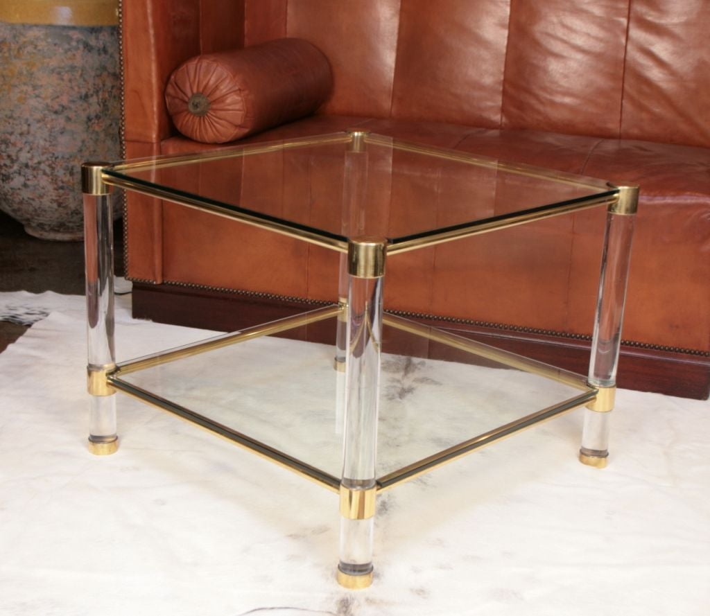 French Vintage Lucite and Brass Side Table