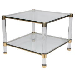 French Vintage Lucite and Brass Side Table