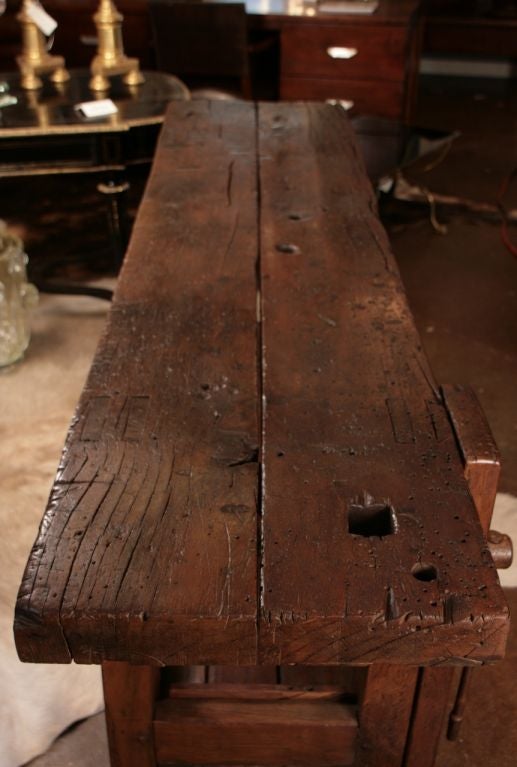 French Antique Solid Chestnut Workbench