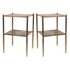 Pair of French Vintage Brass and Glass Side Tables