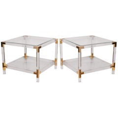 Pair of French Vintage Lucite and Brass Side Tables