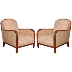 Pair of French Art Deco Blonde Walnut Bergeres