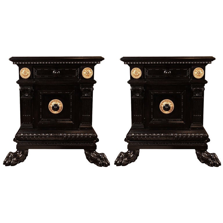 Pair of Italian  Renaissance Antique Hand Carved Side Tables