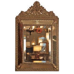 French Antique Napoleon III Embossed Brass Mirror