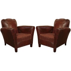 Pair of French Art Deco Period Club Chairs