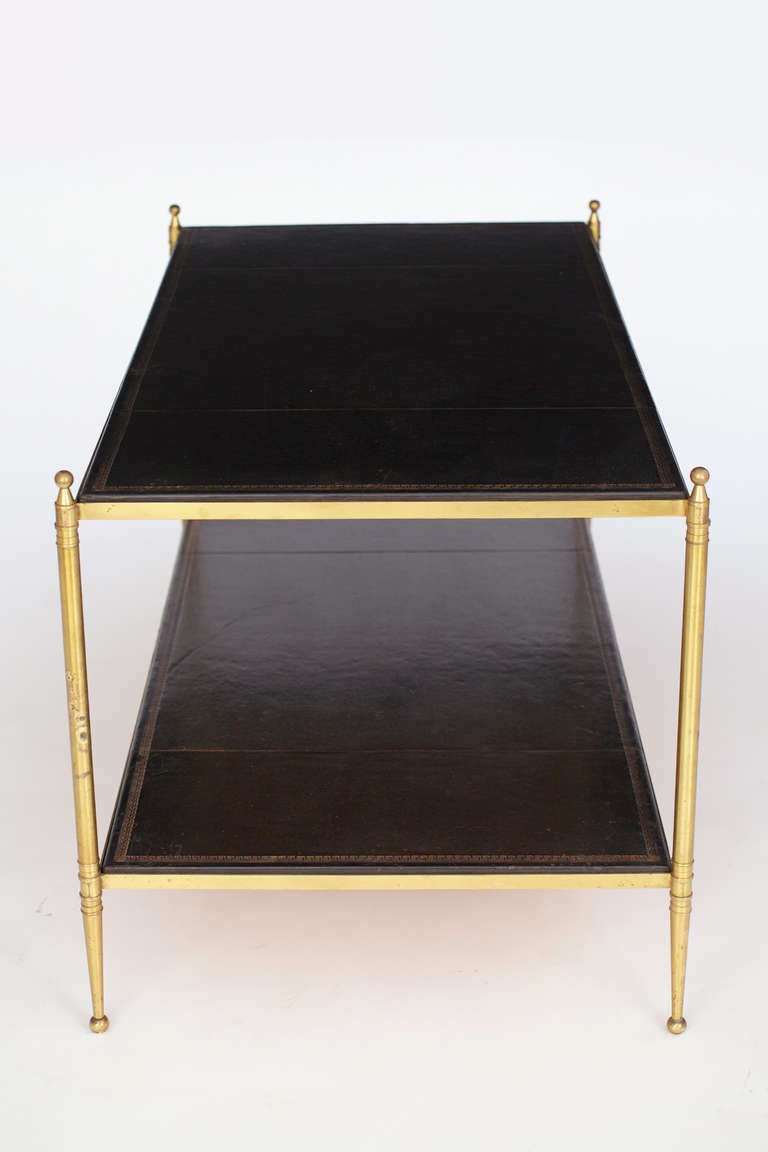 Mid-20th Century Vintage Hermes Leather & Gilt Brass Coffee Table att Jacques Adnet