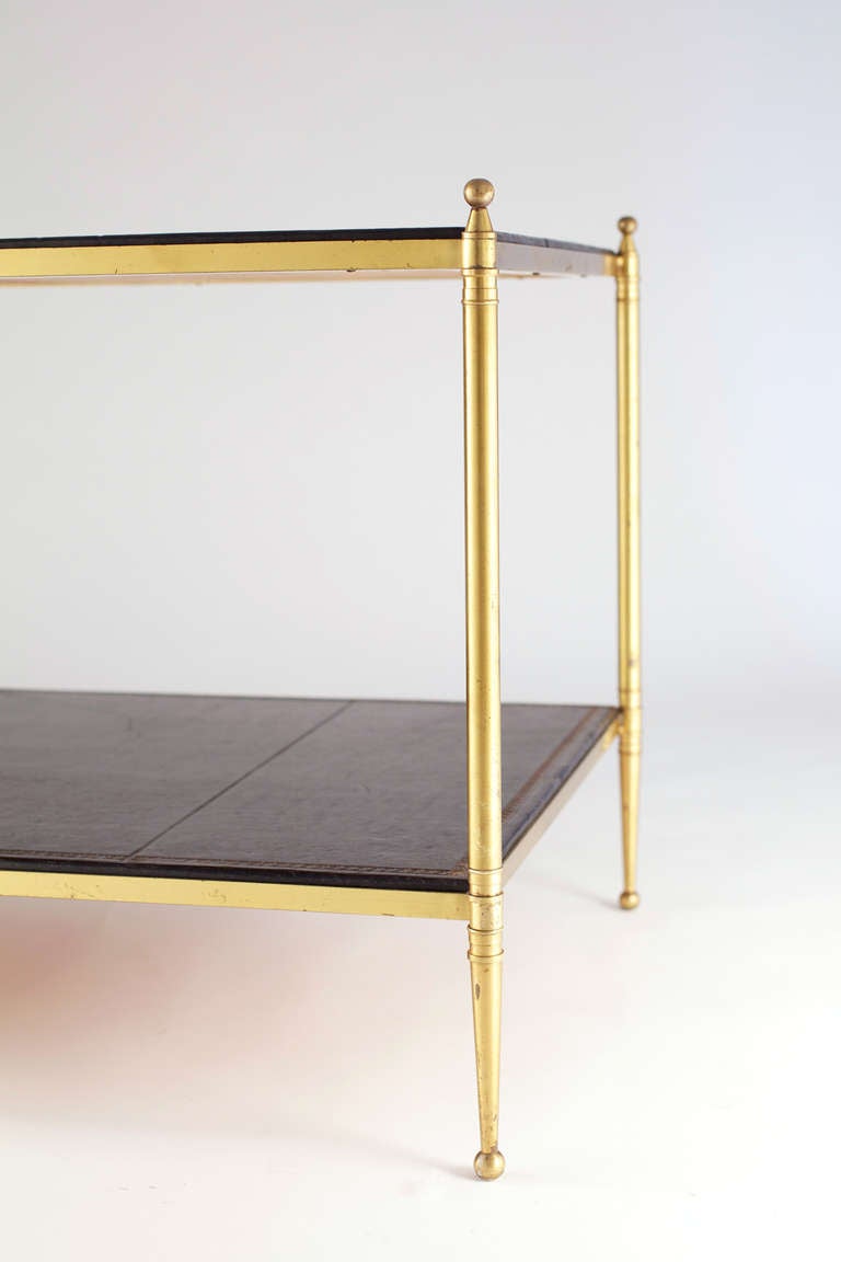 Vintage Hermes Leather & Gilt Brass Coffee Table att Jacques Adnet 5