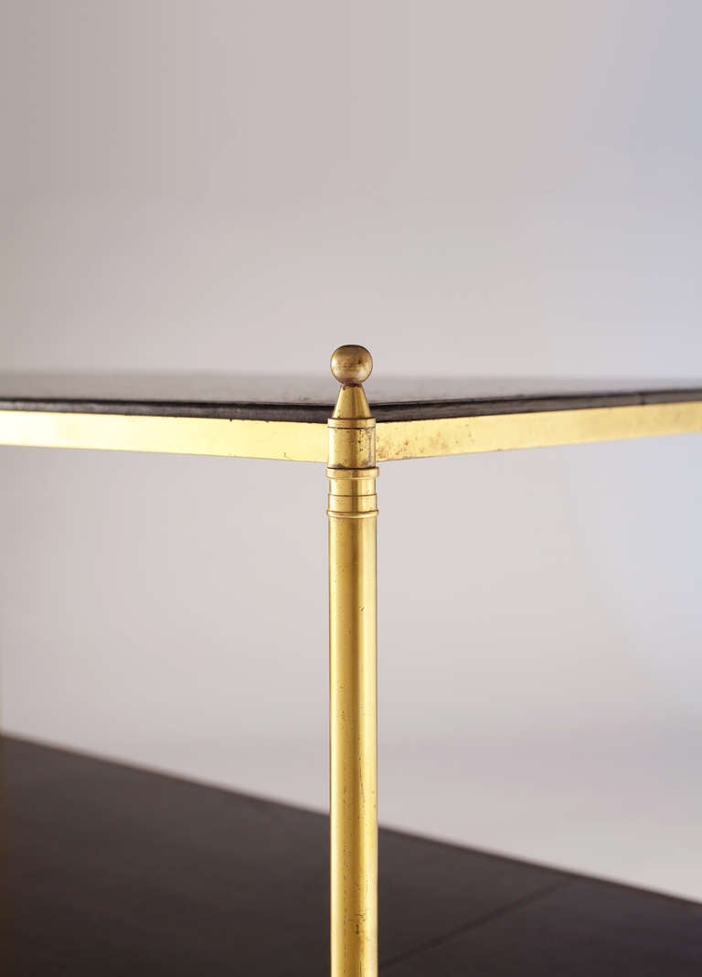 Vintage Hermes Leather & Gilt Brass Coffee Table att Jacques Adnet 4