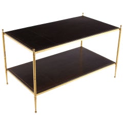 Vintage Hermes Leather & Gilt Brass Coffee Table att Jacques Adnet