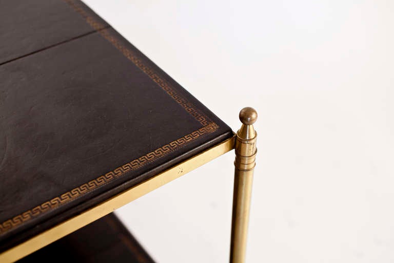 Vintage Hermes Leather & Gilt Brass Coffee Table att Jacques Adnet 3