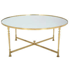 French Vintage Round Brass Coffee Table