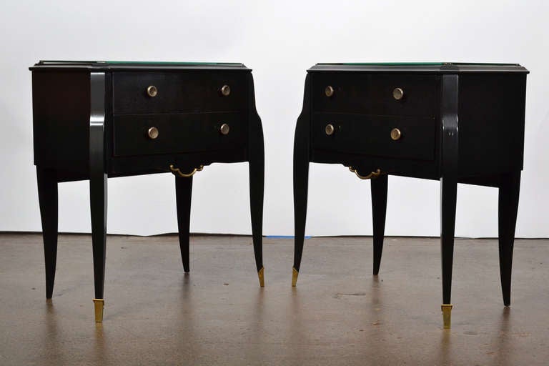 French Art Deco Pair of Mirror Top Side Tables