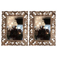 Pair of Italian Antique Hand Carved Silver Leafed Mirrors