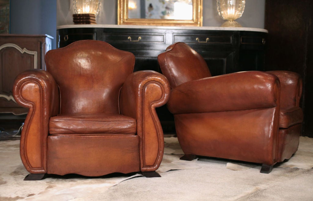 Gorgeous French Art Deco Lambskin Leather Club Chairs 7