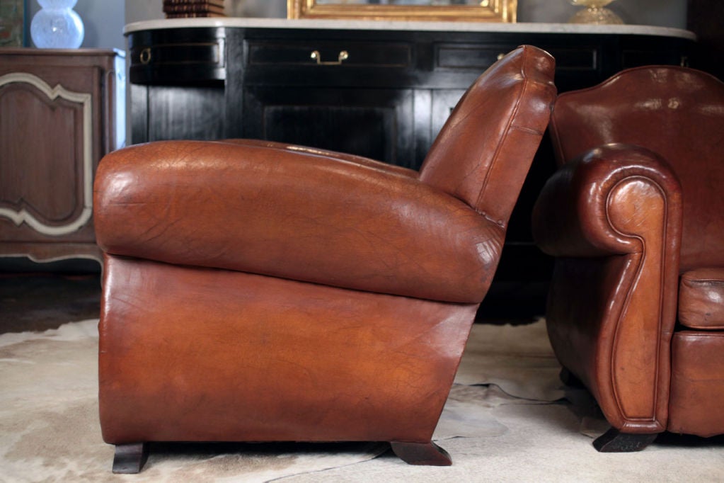 20th Century Gorgeous French Art Deco Lambskin Leather Club Chairs