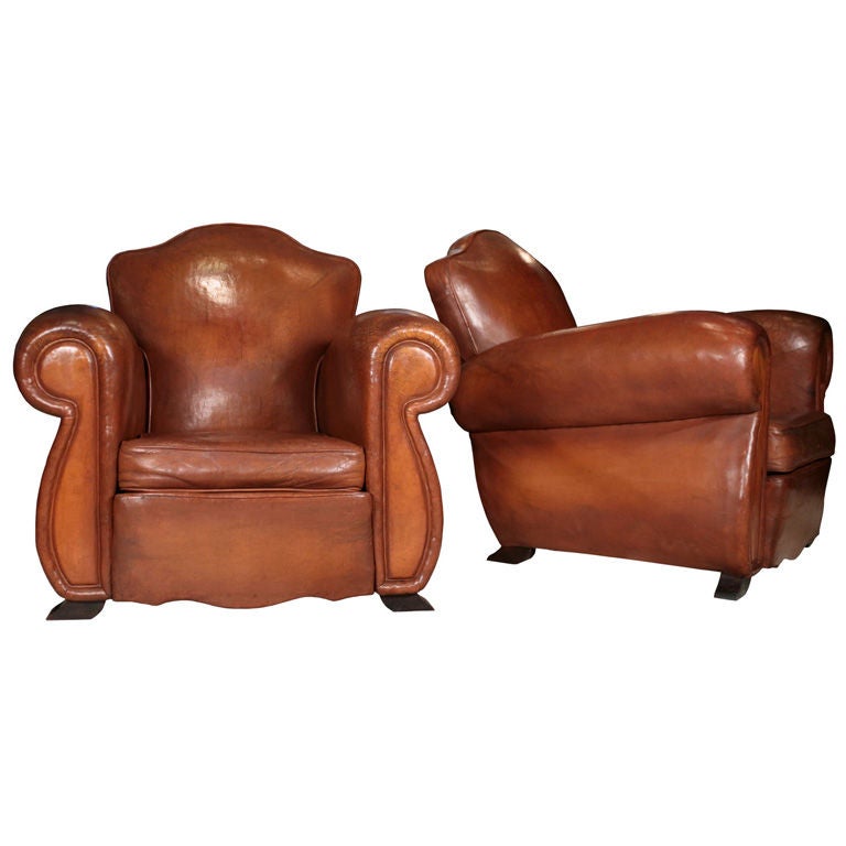 Gorgeous French Art Deco Lambskin Leather Club Chairs