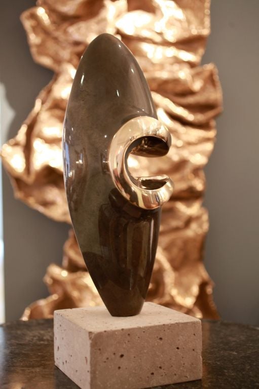 Cast bronze sculpture by Marlene Louchheim<br />
<br />
Artist Statement<br />
Working between two studios, one in her native Los Angeles and one at her home in Hawaii, Marlene Louchheim’s most creative hours are often in the early morning.