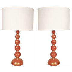 Pair of Italian Vintage "Avventurina" Murano Glass Lamps
