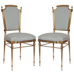 Pair of Louis XVI Italian Vintage Chiavari Gilded Brass Chairs