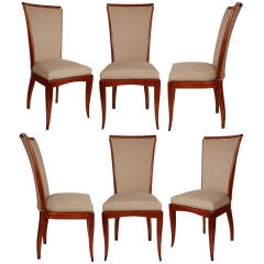 Set of Six French Art Deco Solid Walnut Dining Chairs