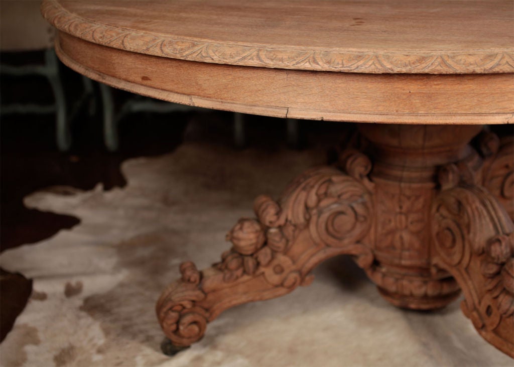 French Antique Hand Carved Oak Renaissance Table 2