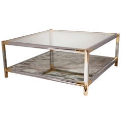 French Vintage Chrome and Brass Coffee Table