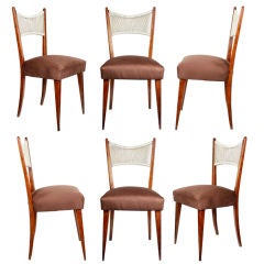 Set of Six French Vintage Dining Chairs in solid cherrywood