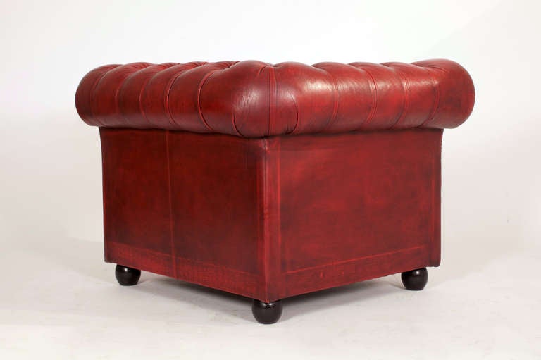 Vintage Pair of Red Leather Chesterfield Club Chairs 1