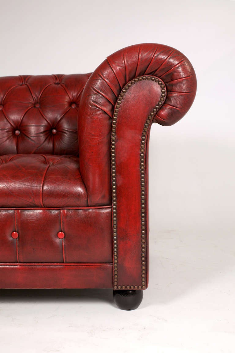 Vintage Pair of Red Leather Chesterfield Club Chairs 3