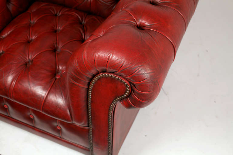Vintage Pair of Red Leather Chesterfield Club Chairs 5