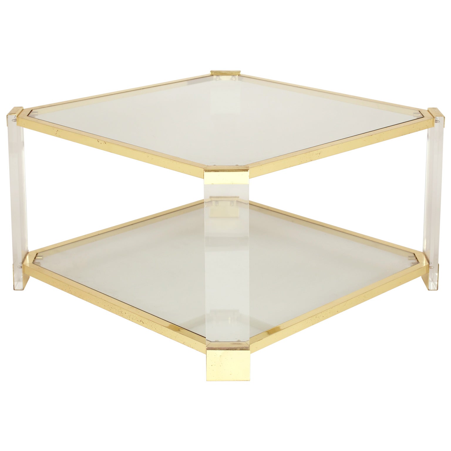 Mid-Century Lucite & Brass Coffee Table