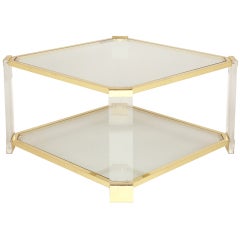 Mid-Century Lucite & Brass Coffee Table