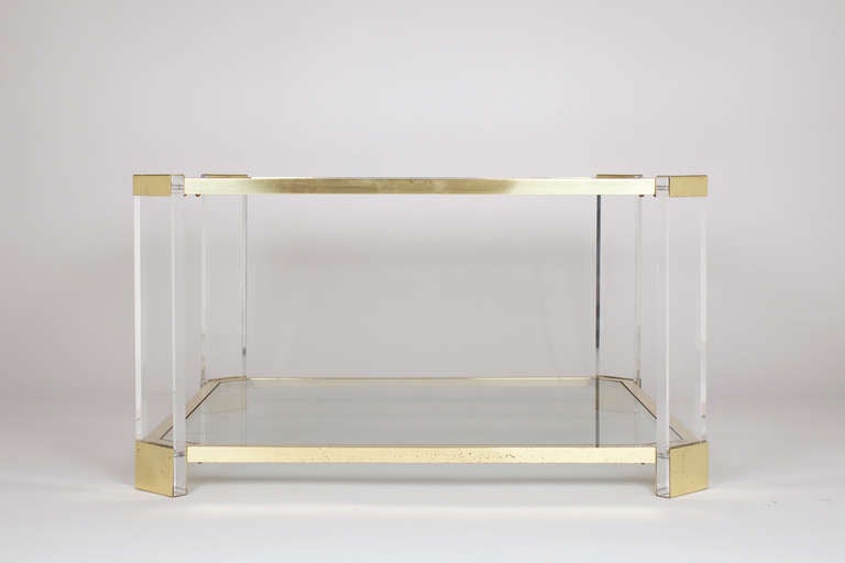 French Mid-Century Lucite & Brass Coffee Table