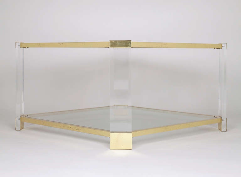 Mid-Century Lucite & Brass Coffee Table In Good Condition In Austin, TX