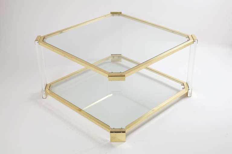 Late 20th Century Mid-Century Lucite & Brass Coffee Table