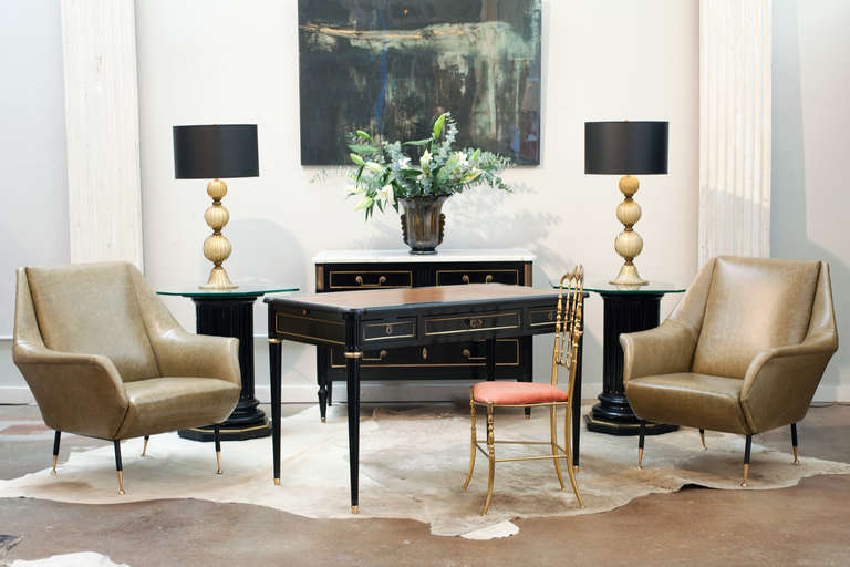 Antique French Louis XVI Leather Top Ebonized Desk