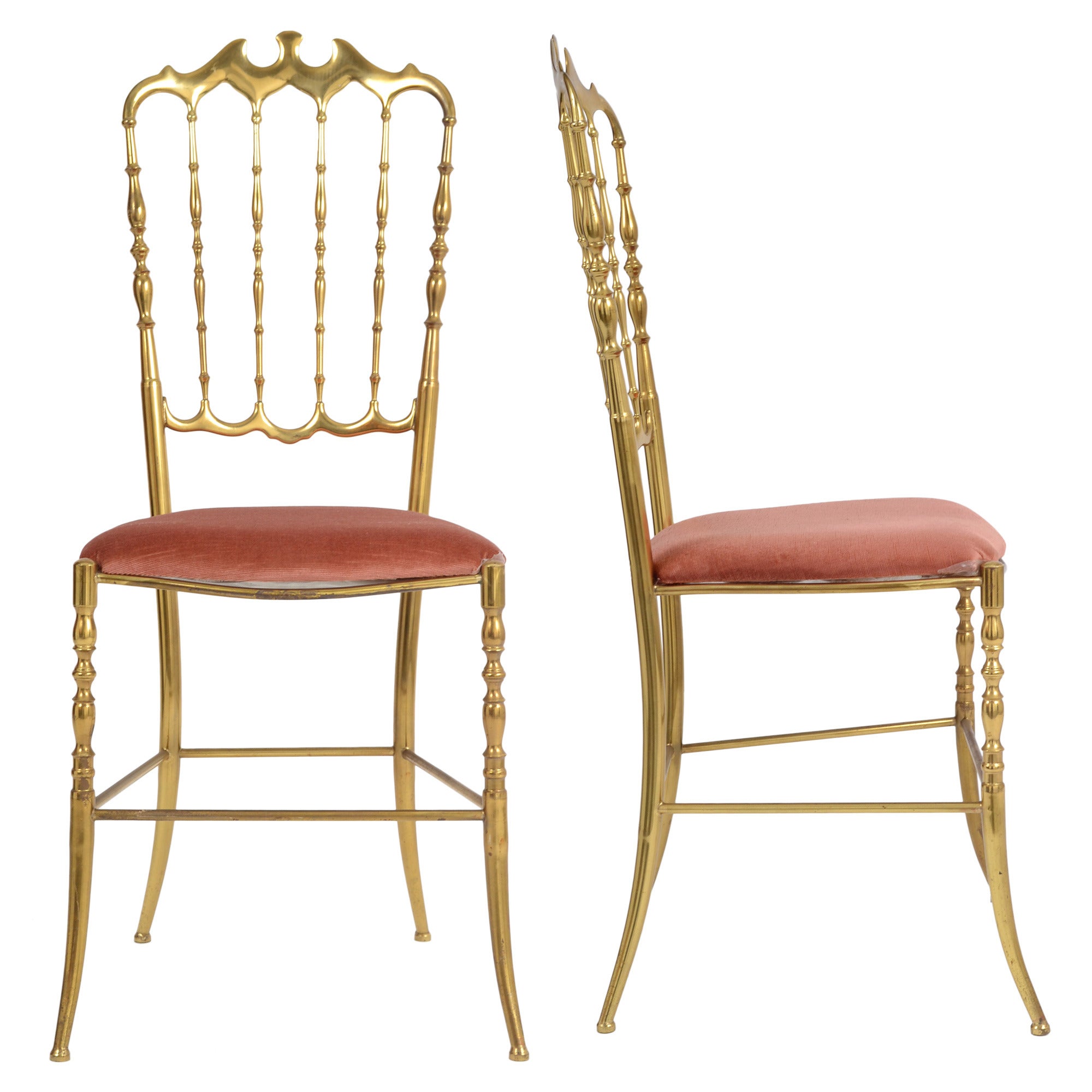 Vintage Pair of Gilt Brass Chiavari Chairs