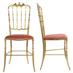 Vintage Pair of Gilt Brass Chiavari Chairs