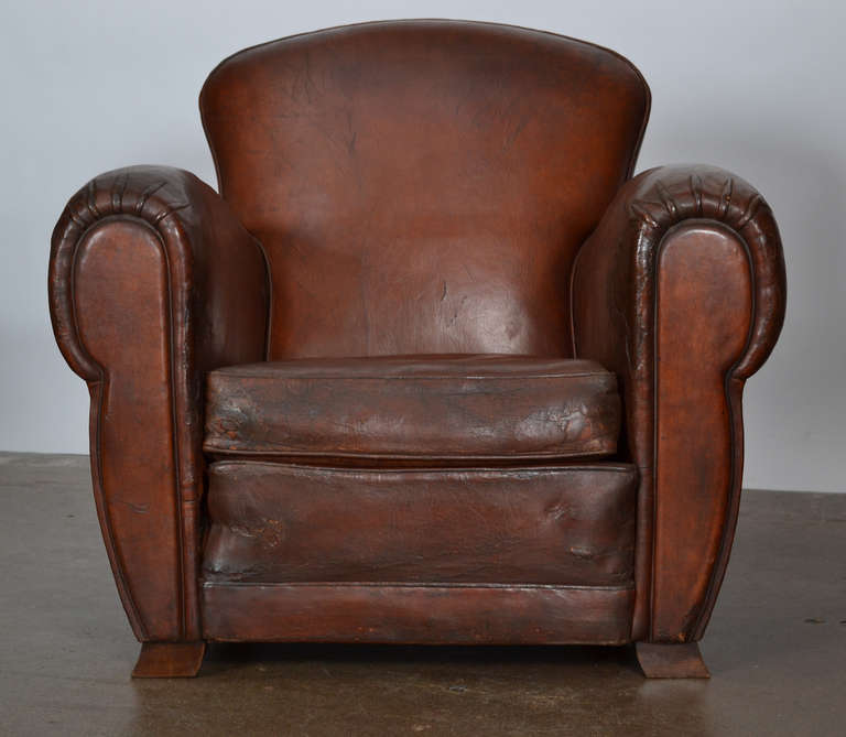 French Vintage Leather Club Chairs In Good Condition In Austin, TX